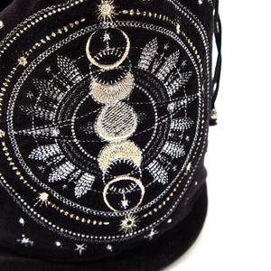 Celestial Sphere embroidered moon phases detail